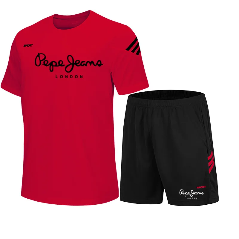 

2021Brand Sports T-shirt shorts Suit Men Running Fitness Clothes M-5XL Sandy beach Quick dry Casual Summer Short Sleeve Shorts