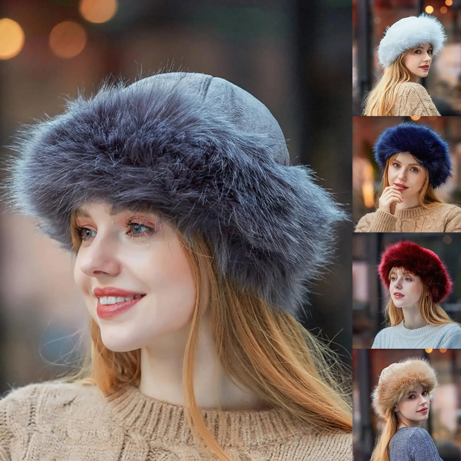 

Mongolian Men Women Winter Faux Fur Suede Fluffy Beanie Warm Thick Hat Snow Cap