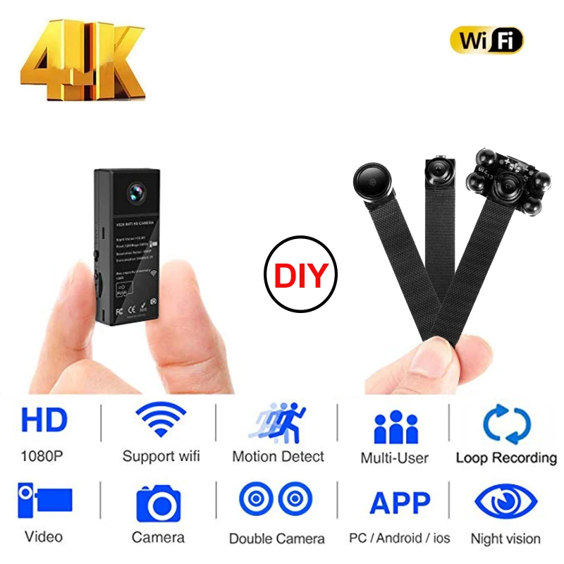 

4K 1080P Wi-Fi камера беспроводная HD мини секретная видеокамера Обнаружение движения домашняя камера безопасности с ночным видением IP P2P няня кам...