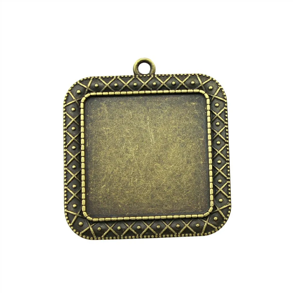 

2pcs Fit 30mm Square Glass Cabochons Cabochon Base Pendant Charms, Vintage Antique Bronze Color Square Base Setting Pendant