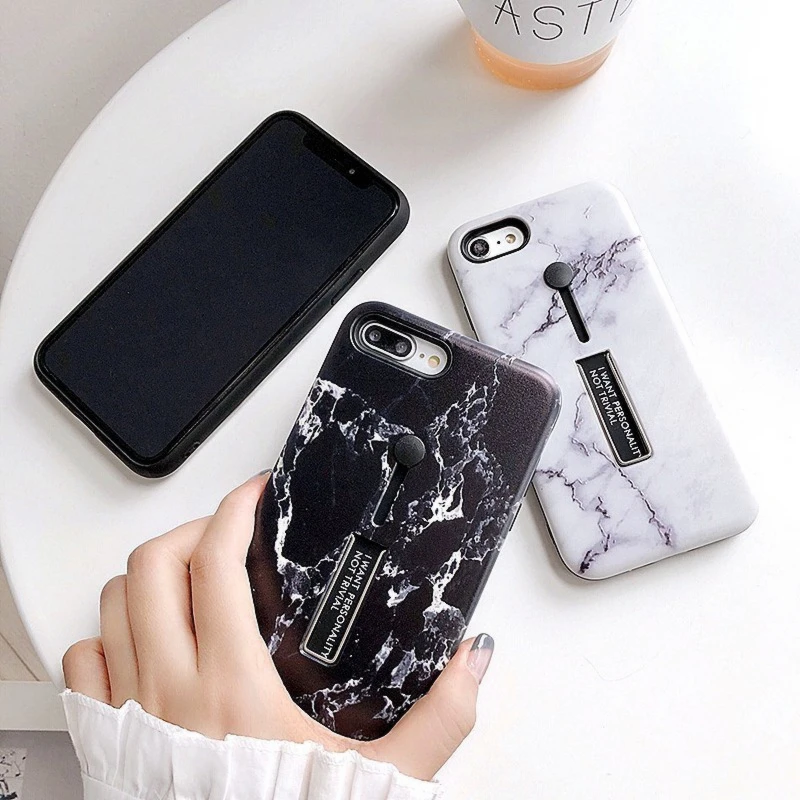 Модный рельефный 3D чехол для телефона с мраморным кольцом петлей iPhone 7 X XS MAX XR 6 8Plus