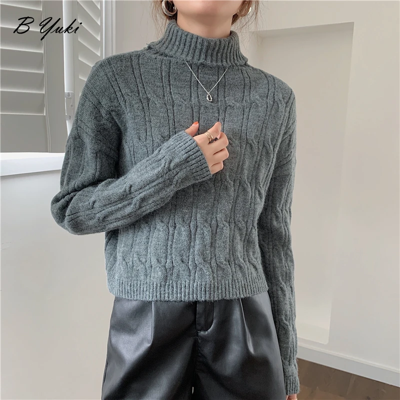 

Blessyuki Cute Twist Loose Turtleneck Cropped Pullover Sweater Women Solid Thicken Lazy Oaf Korean Knitted Sweater Feamle Jumper