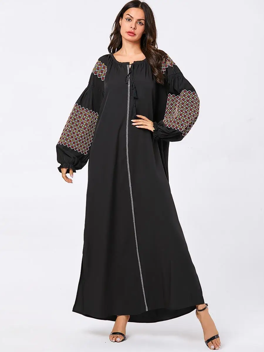 Вышивка мусульманские женские длинные макси платье рубашка abaya Дубай свободные