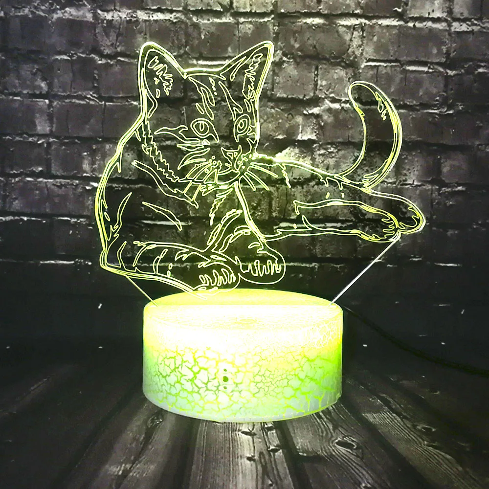 Детские праздничные милые животные кошка Xmas лампа 3D светодиодный 7 цветов