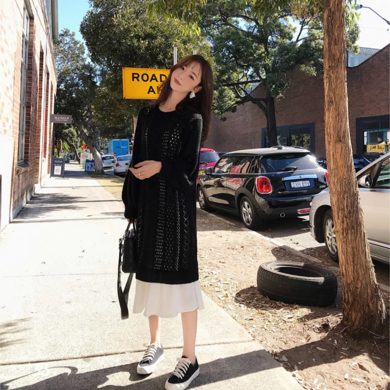 Женское трикотажное платье свитер Свободное длинное ажурное с рукавами