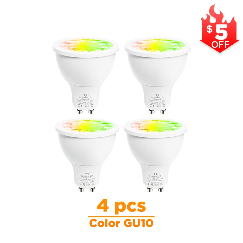 ZIGBEE умный дом светодиодный gu10 лампа RGB+ CCT изменение цвета 5 Вт умный Светодиодный точечный светильник AC100-240V светодиодный двойной белый светильник для работы с echo plus - Испускаемый цвет: 4 Pcs Color Gu10