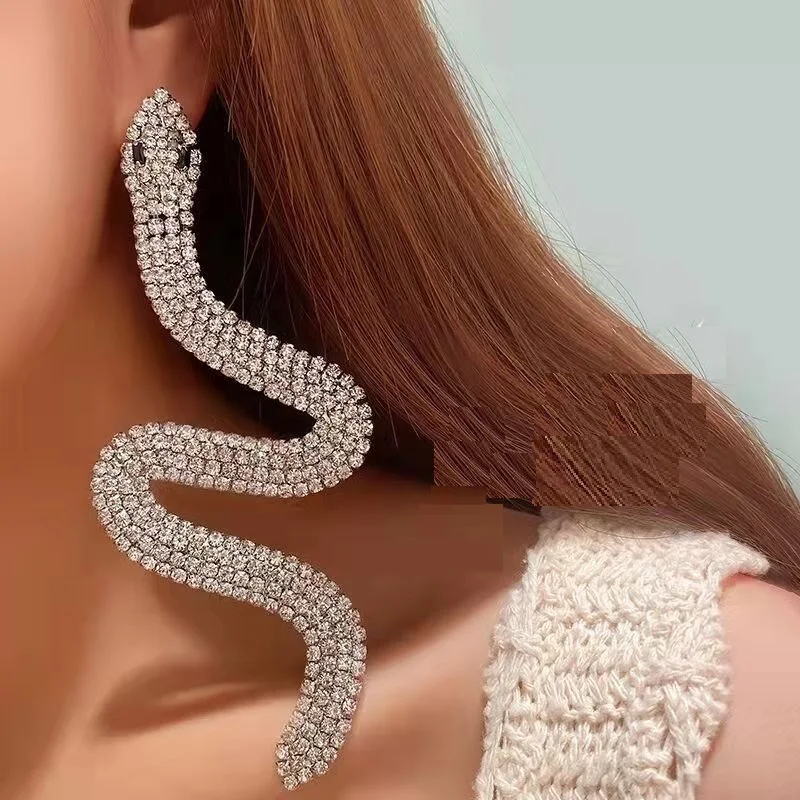 

Exaggerated Full Diamond Snake Winding Earrings Women 925 Silver Needle Luxury Temperament Party Jewelry 2021 Accessories Gift
