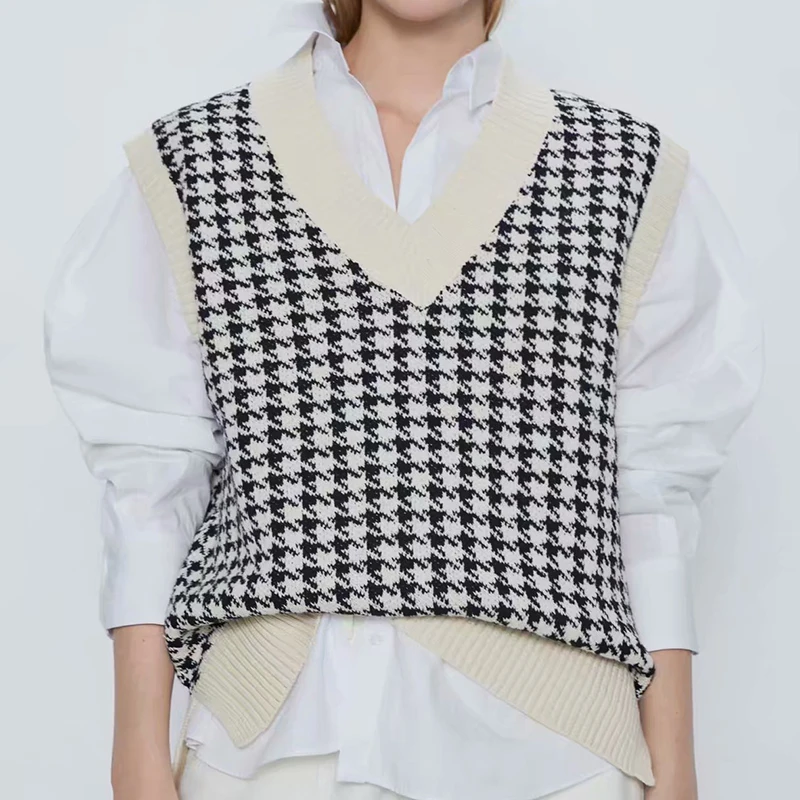 Evfer 2020 Модный женский осенний Свитер оверсайз с узором гусиные лапки Женский