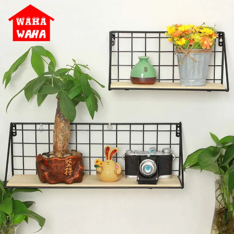 Настенный деревянный железный стеллаж для хранения в скандинавском стиле