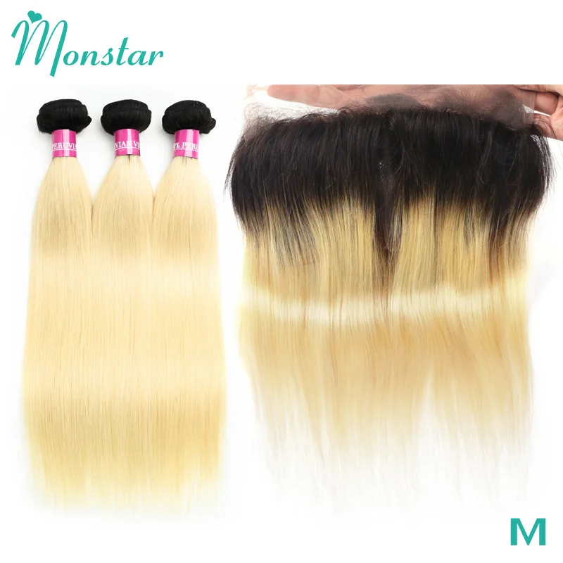 Monstar прямые пряди для волос с фронтальной поверхностью 360 перуанские волосы