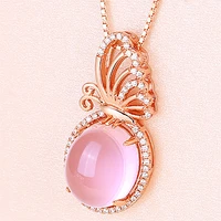 exquisite rose gold plated butterfly necklace natural pink gems crystal necklace bridal wedding fine jewelry lovers xmas gifts