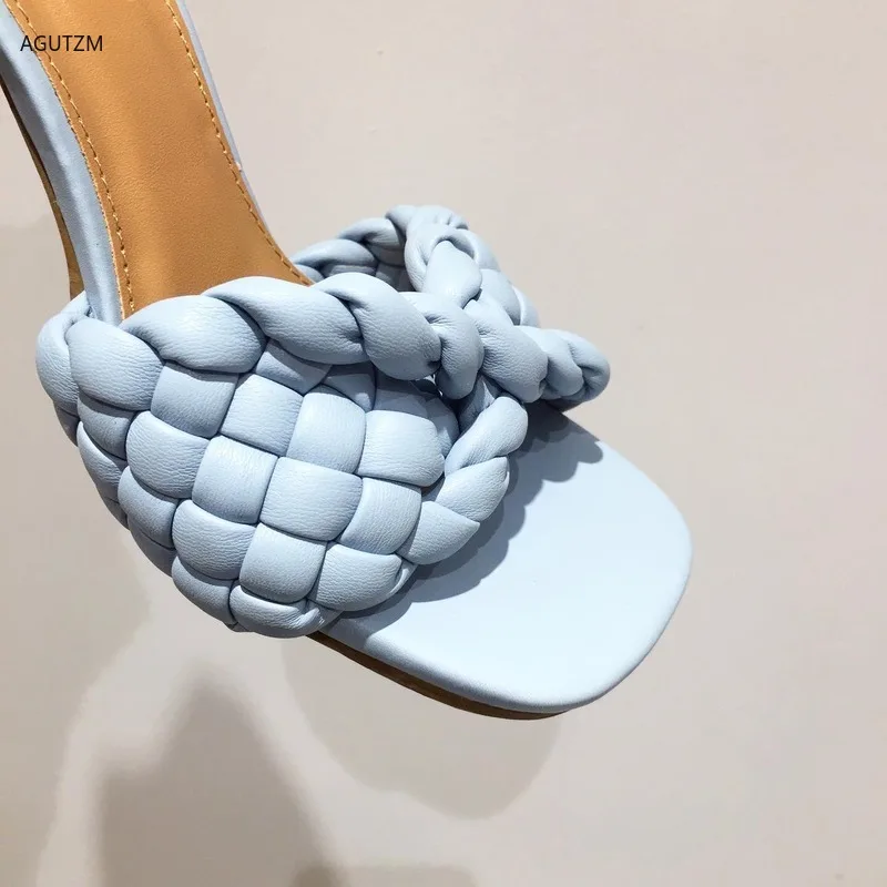 

2021 Sexy Thin High Heels Fashion Ladies Gladiator Sandals Weave Open Toe Slip On Rome Slides Women Dress Shoes plus size 42