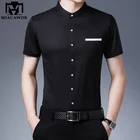 Мужская шелковая рубашка, с коротким рукавом, с воротником-стойкой, однотонная, приталенная, на лето, C750