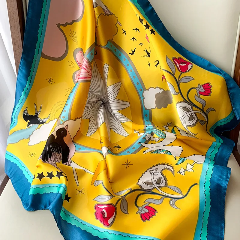 

New 2020 Fashion Kerchief Small Silk Neck Scarf For Women Print Hijab Scarfs 70*70 Shawls Bags Scarves Lady Bandana Foulard