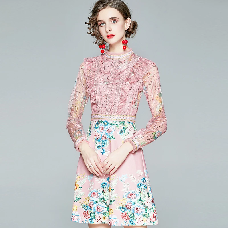 

Женское кружевное короткое платье, розовое, винтажное вечерние оборками