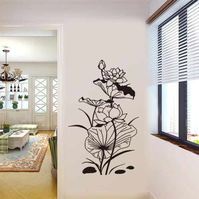 

Chinese style lotus leaf lotus Wall Sticker Living room background door decoration Mural Art Decals Carved PVC flower stickers