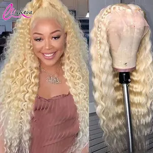 Парик из натуральных волос Блонд, 613 кудрявый, с крупными волнами, 13x4, для женщин, бразильский, без клея, предварительно выщипанный и отбеленный, длинный парик