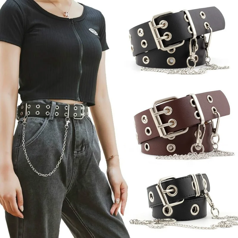 

women belt Genuine Leather New Punk style fashion Pin Buckle jeans Decorative Belt Chain luxury brand belts for women