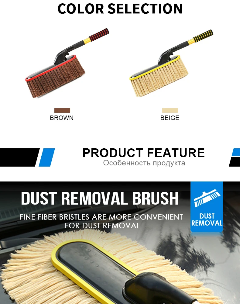 Car Wash Brush Dust Removal Brush Fibre Broom Rotating Mop Telescoping Long Handle Car Cleaning Tools Car Accessories Xammep