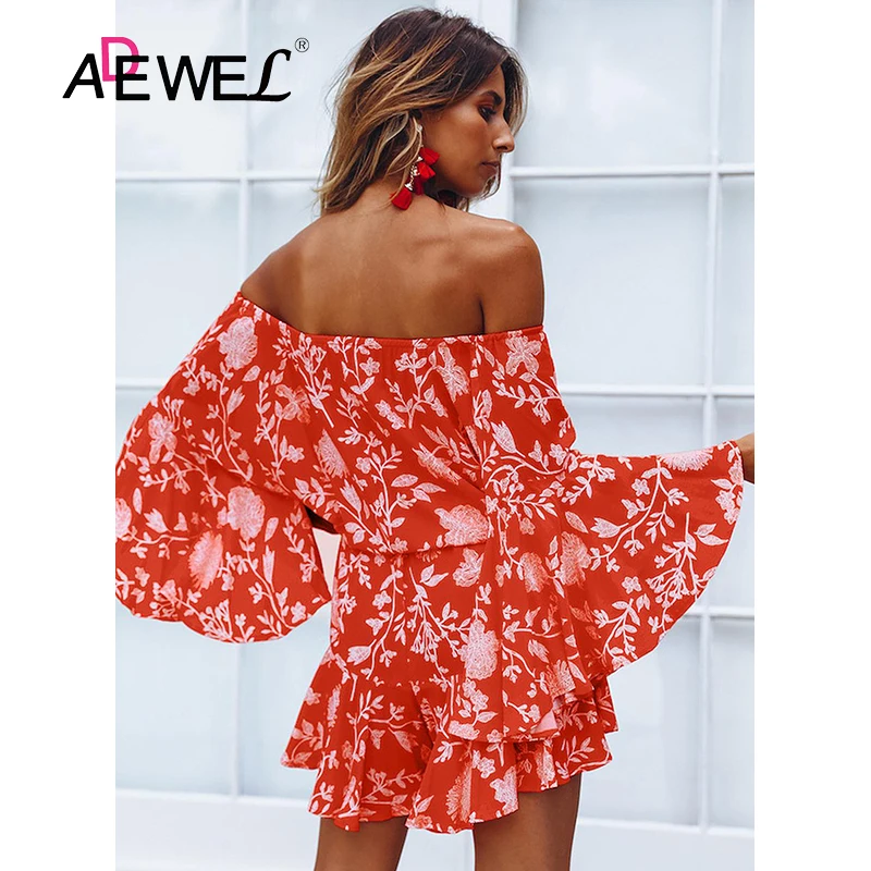 Женское платье с открытыми плечами ADEWEL красное богемное одним плечом и рукавом