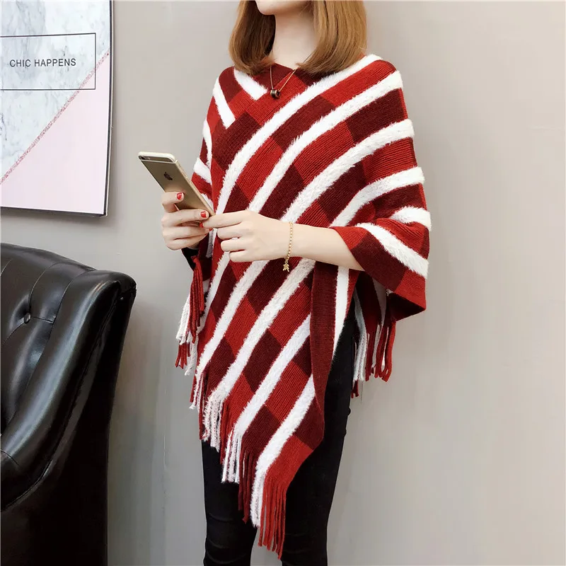 Женское зимнее вязаное кашемировое Пончо Накидки шаль кардиганы свитер пальто |
