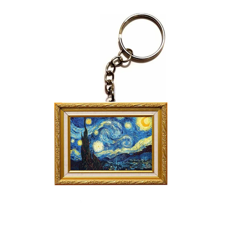 

QiYuFang Photo Frame Oil Painting night House Acrylic Key Chain Keychain Car Keyring Men Bag Women Key Ring Keychains Keyrings