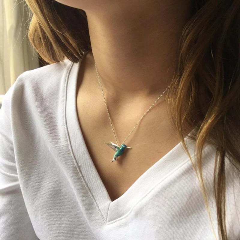 

Fashion Blue Hummingbird Pendant Choker Necklace For Girl Women Jewelry