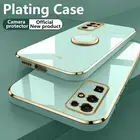 Роскошный квадратный чехол с кольцом-держателем с покрытием для телефона Samsung S21 Ultra Plus A82 5G A52 A72 A32, противоударный мягкий силиконовый чехол-подставка