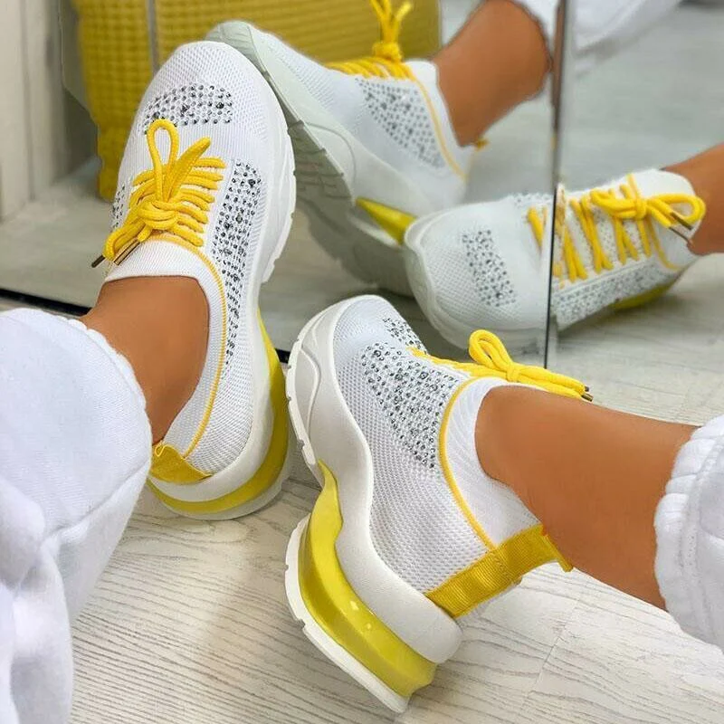 Ladies Flat Shoes Knitting Vulcanized Shoes For Women Light Sneakers Lace Up Breathable Casual Mesh 2021 Fashion Female Footwear
