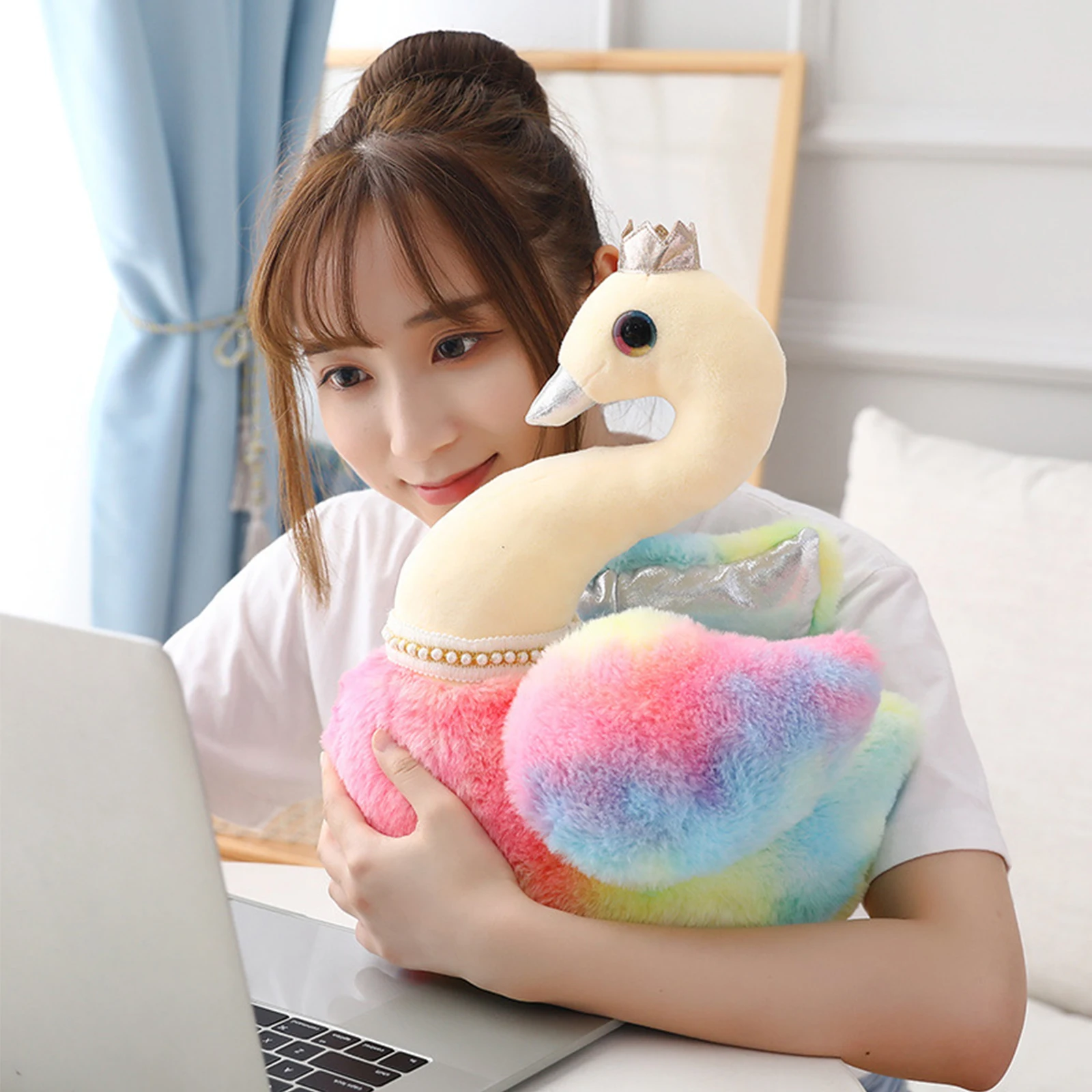 Plush Toys Cartoon Swan Shaped Doll Stuffed Desktop Ornament Nice Gift for Children Adults Black/White | Игрушки и хобби