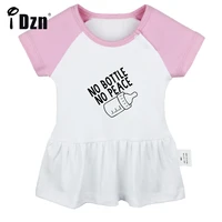 idzn summer new no bottle no peace baby girls funny short sleeve dress infant cute pleated dress soft cotton dresses clothes