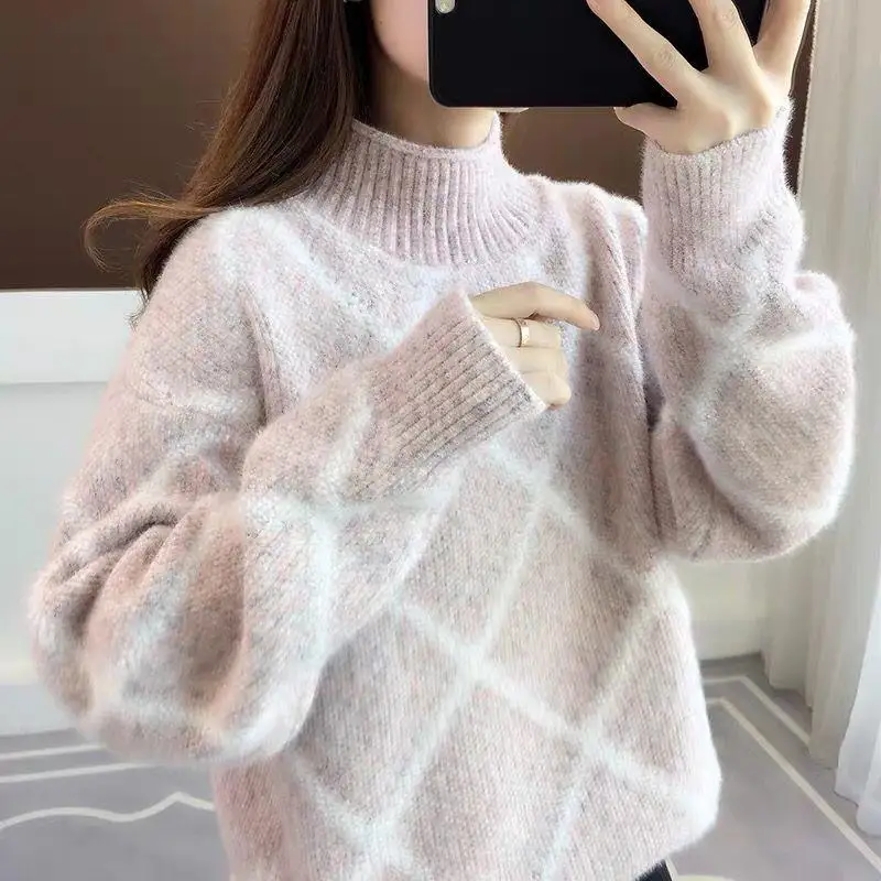 

2021 Autumn Winter Women New Imitation Mink Velvet Jumpers Female Loose Thick Knit Tops Ladies Long Sleeve Sweater Tops Y784