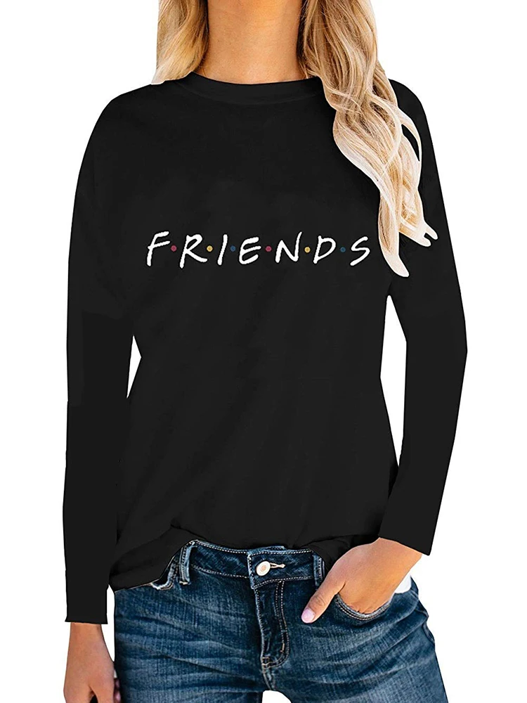 Женская футболка с надписью «FRIENDS» на лето и осень, с длинным рукавом, повседневная забавная футболка для девушек, топ, хипстер, Прямая поставка