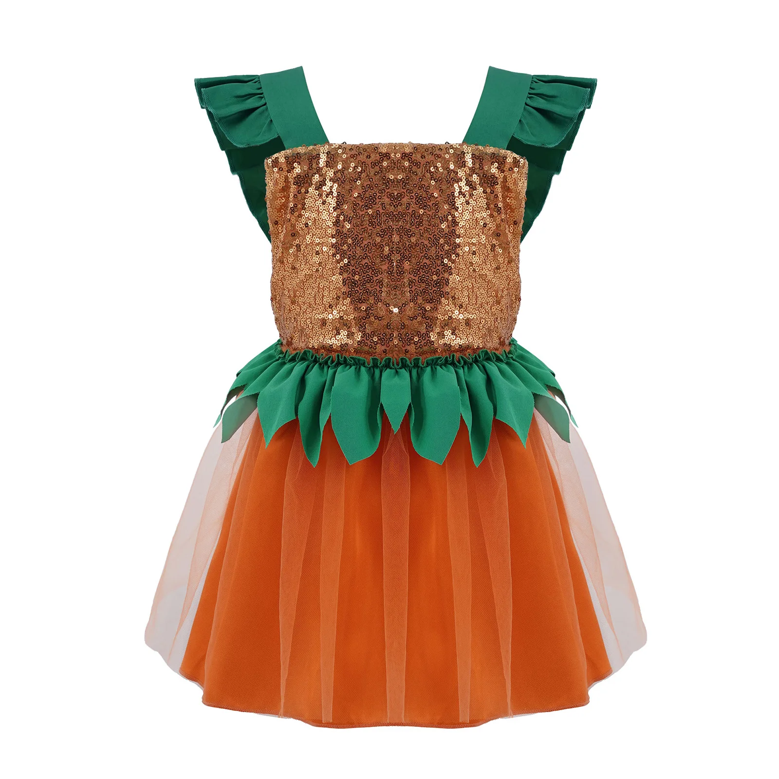 

12M-6T Toddler Baby Girls Dress Sleeveless Sequins Mesh Tutu Dress Kids Halloween Cosplay Pumpkin Costume Princess Party Dress