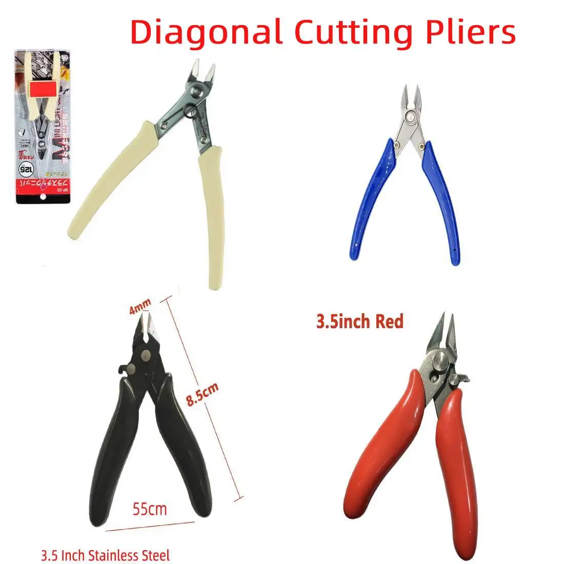 

Diagonal Pliers 3.5 inch/ 5 inch Mini Wire Cutter Small Soft Cutting Electronic Pliers Wires Insulating Rubber Handle Model