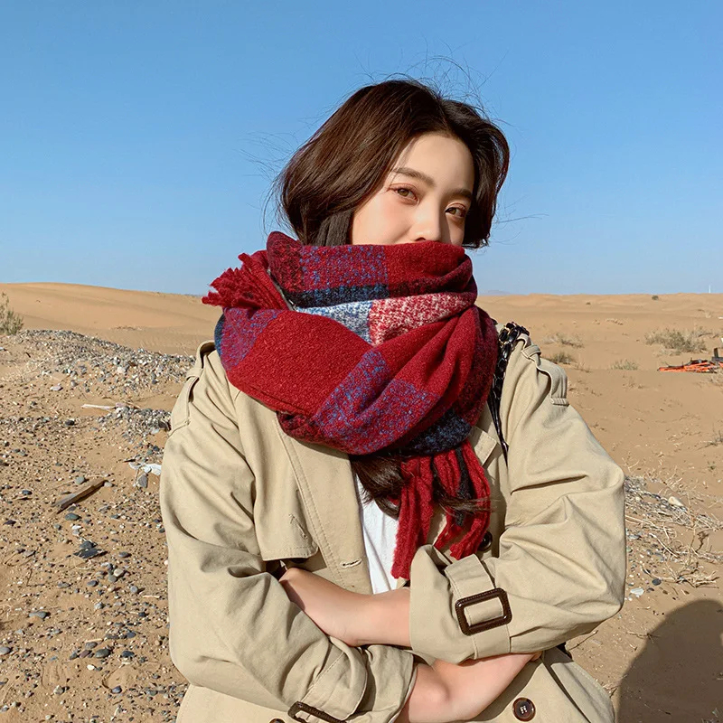 

CARTELO color-blocking cashmere plaid scarf women's autumn and winter new thick warm tassel long shawl all-match fashion bib