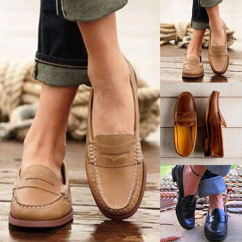 Oeak Genuine Leather Women Shoes Luxury Women Loafers Breathable Slip on Black Driving Shoes Plus Size hot sale