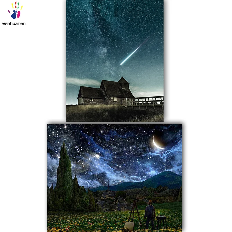 DIY картинки для раскраски по номерам с цветами под звездами картина Рисование