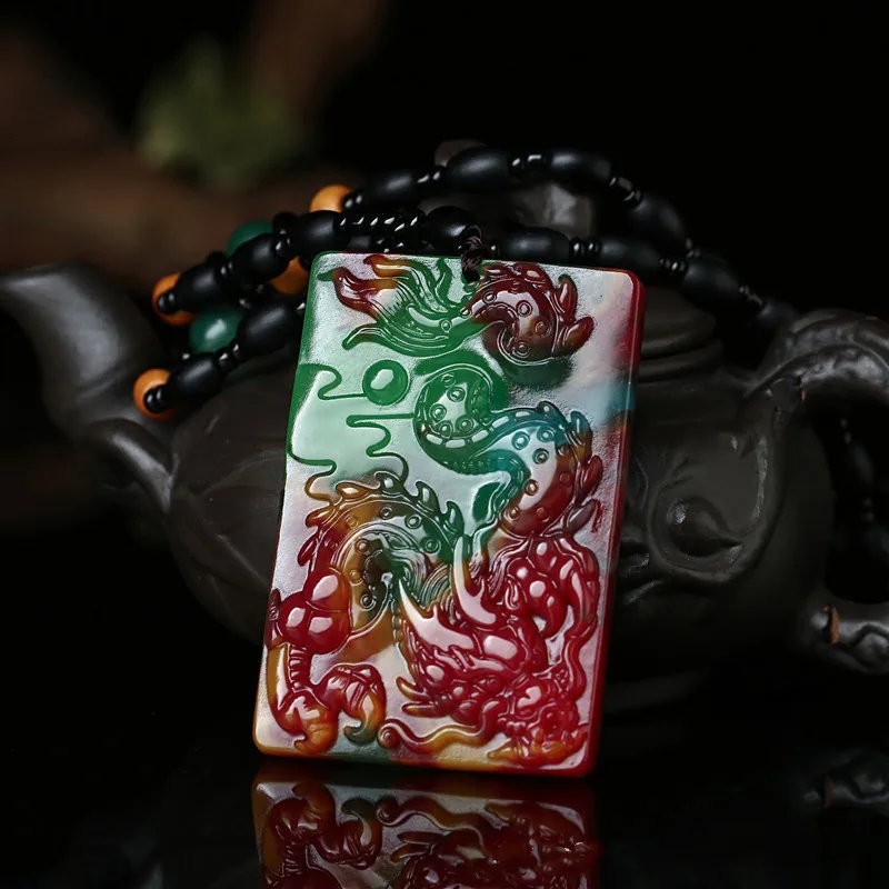 

Natural Color Jade Hand Carved Dragon Pendant Fashion Boutique Jewelry Men's and Women's Seven Color Dragon Necklace