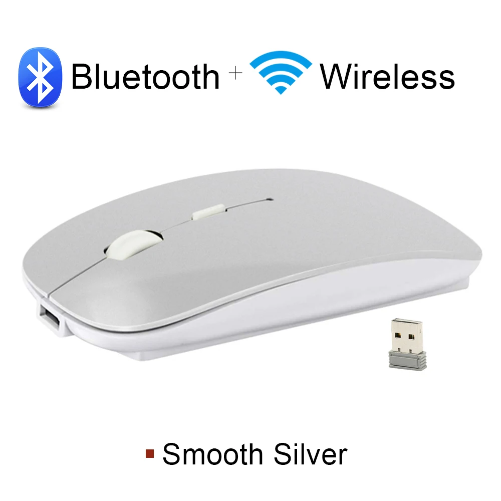 Imice Bluetooth мышь, беспроводная перезаряжаемая мышь, 2400 dpi, бесшумная оптическая мышь, 2,4G USB, компьютерная эргономичная мышь для ПК и ноутбука - Цвет: Bluetooth 4.0 Silver