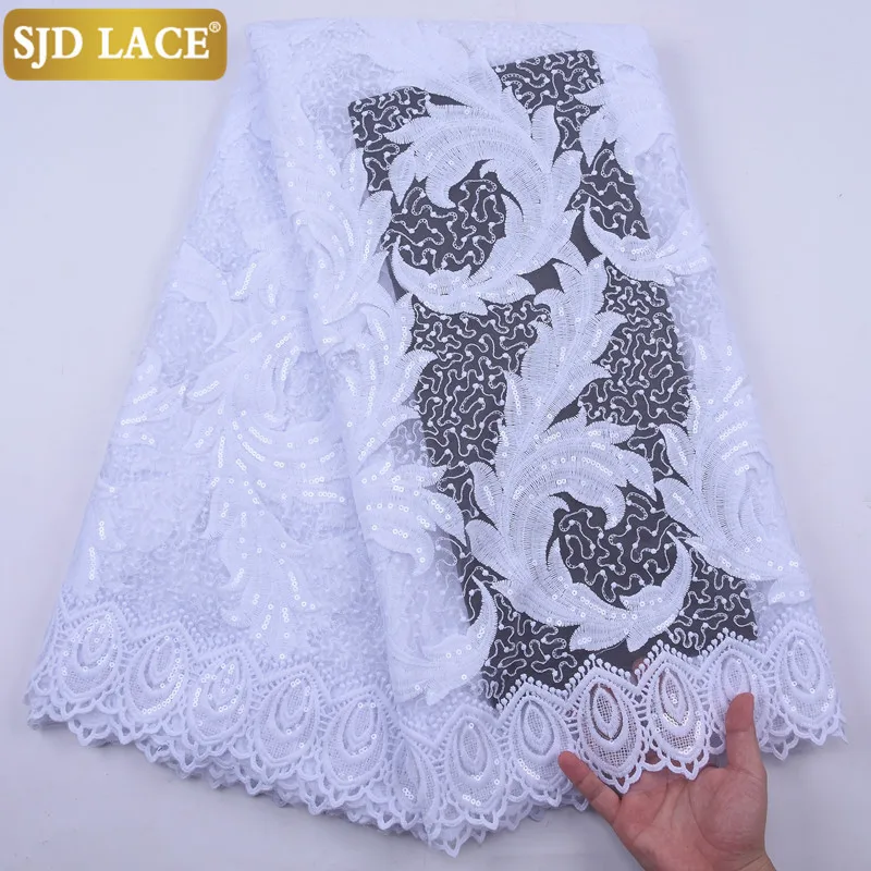 

SJD LACE 2020 High Quality French Lace Fabric With Sequined African Lace Fabric Embroidery Milk Silk Lace For Wedding Sew A2143