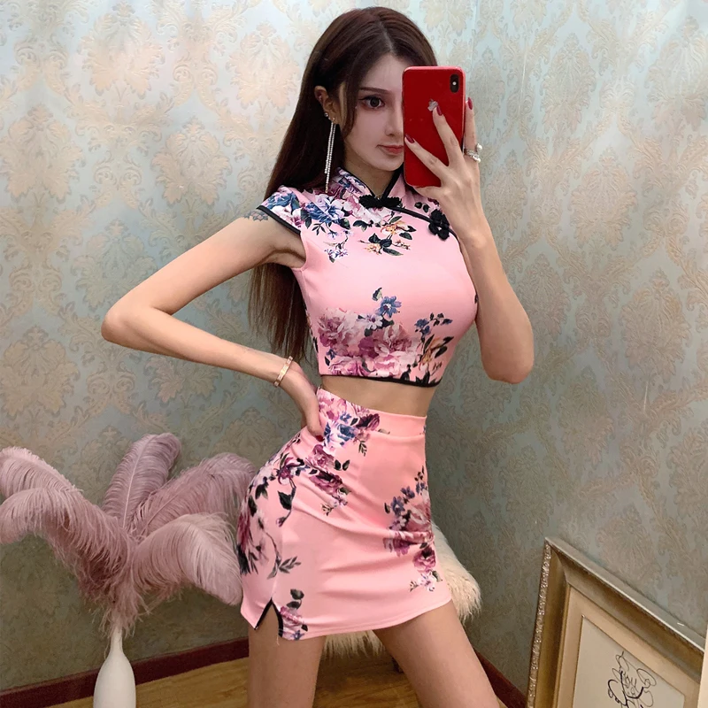 Цветочное китайское платье cheongsam белье набор Ципао Атласное Платье облегающее воротник Мандарин vestido chino cheongsam современный Ципао - Цвет: color1