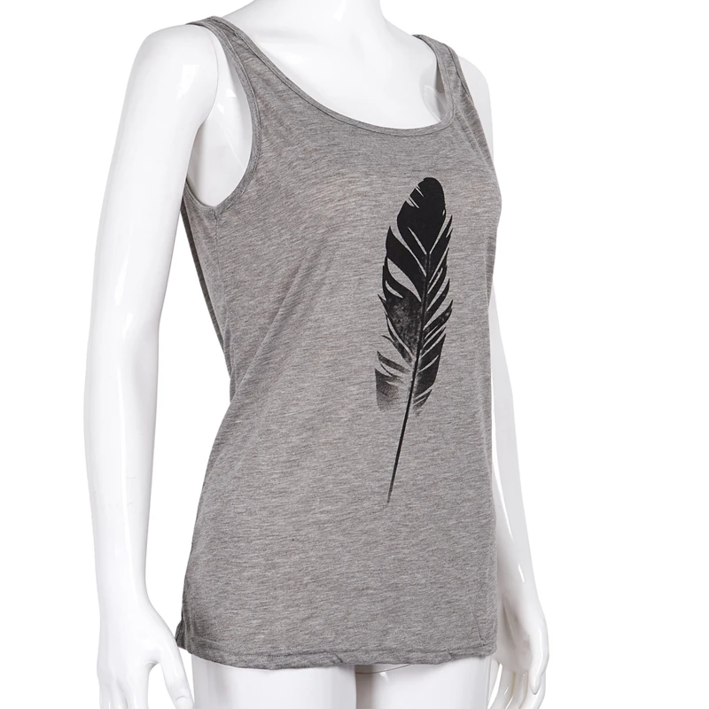 Женский летний модный Свободный Повседневный жилет с принтом перьев Футболка