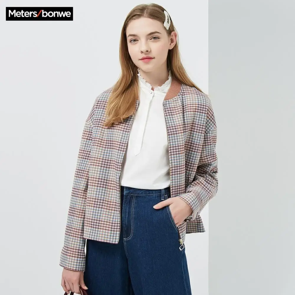 Женская куртка в клетку Metersbonwe теплая бейсбольная форма пальто с хлопковой