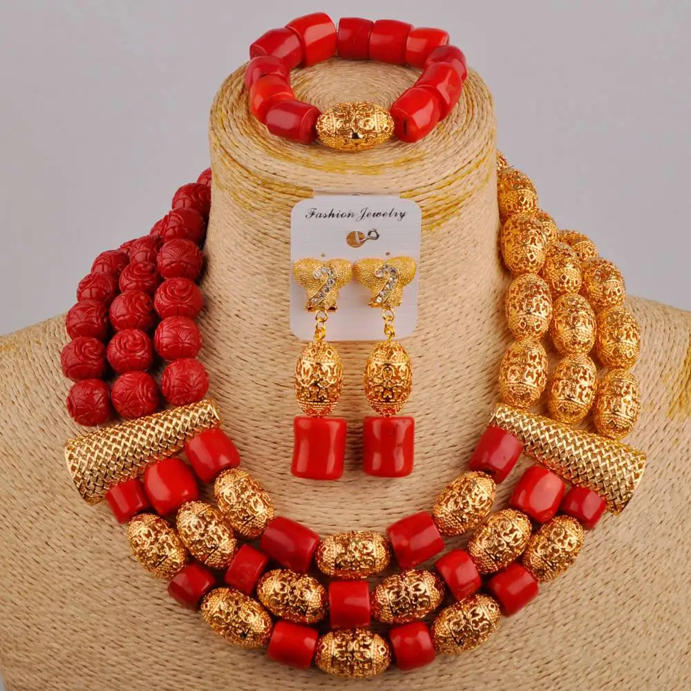 Дубай Золотой Африканский комплект ювелирных изделий красный нигерийский