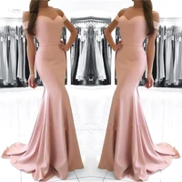 2020 new pink blue off shoulder mermaid bridesmaid dresses sweep train simple prom party dresses vestidos de fiesta cheap