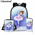 Детский комплект для девочек-подростков Coloranimal, школьный ранец с принтом балетки, танцовщицы, сумка на плечо для детей