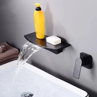 bathtub faucet black brass wall mount waterfall bathroom faucet big curve spout single lever vanity sink mixer water tap 0732