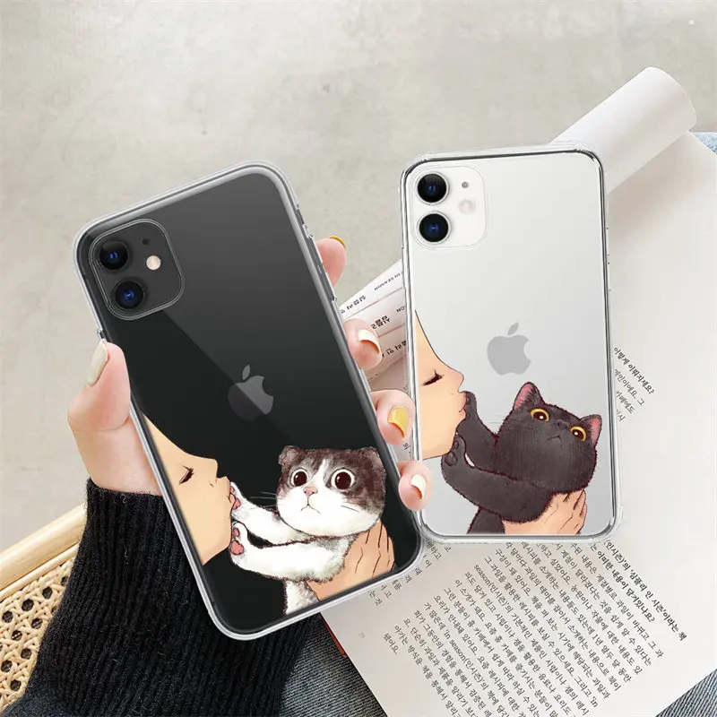 

Lovebay Funny Cartoon Cat Colorful Painted Phone Case For iPhone 11 12 Pro Max Mini X XR XS 7 8 Plus SE 2020 Soft TPU Clear Back