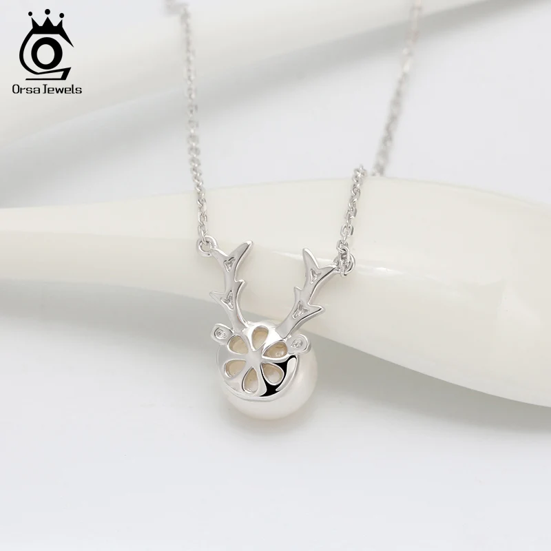 ORSA JEWELS ожерелье с подвеской из искусственного жемчуга и антеля S925, Милая женская подвеска, Рождественская тематика, Стерлинговое Серебро, хорошее ювелирное изделие SN167